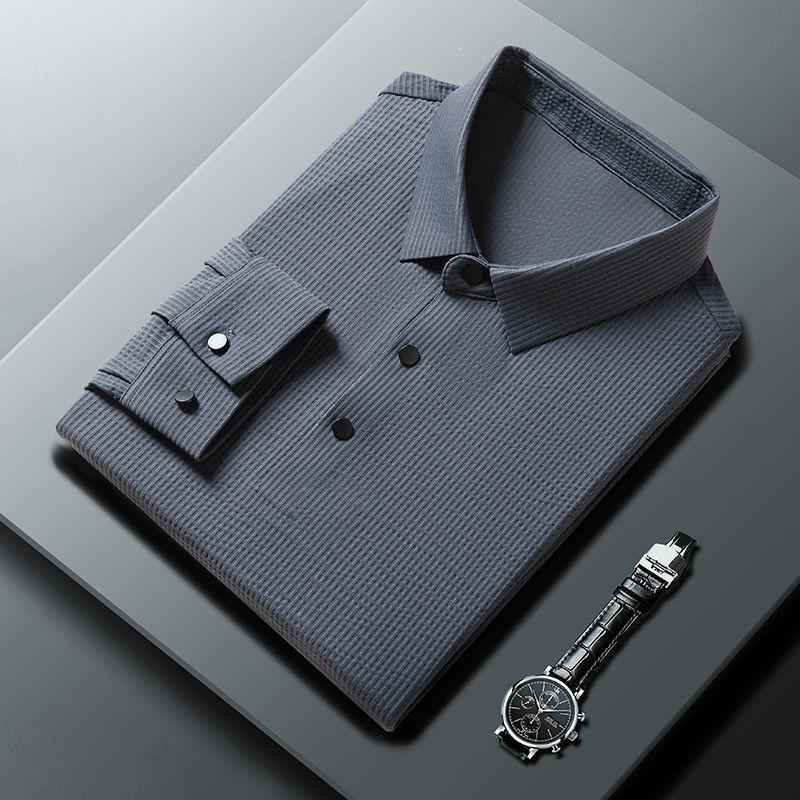 Men's Business Casual Lapel Ice Silk Markless Iron-free Long-sleeved POLO Shirt