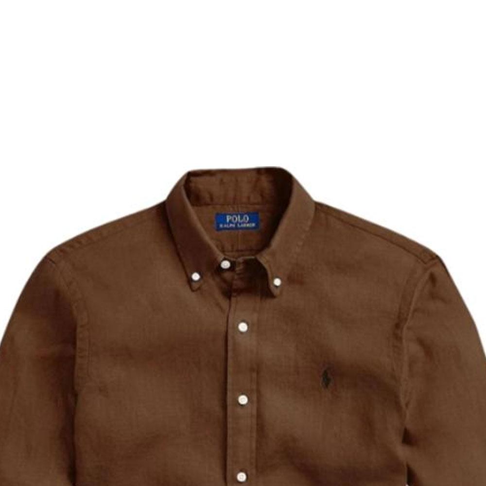 Polo Ralph Lauren Solid Button-Down Fitted Long Sleeve Shirt Men shirts Dark-Brown 710794141-034