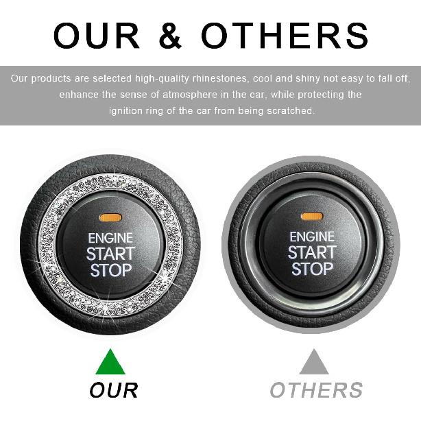 Car Bling Crystal Rhinestone Engine Start Ring Decals, Sparkling Diamond Car Push Start Button Ignition Ring Sticker, Auto Key Ignition Knob Ring