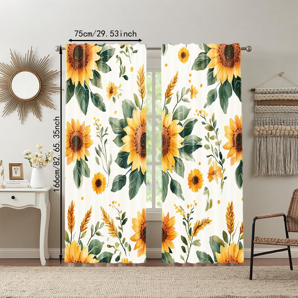 2 pcs   versatile polyester transparent curtains for home decoration Sunflower Aesthetic for use in bedrooms and living rooms