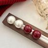 Vintage Red Half Round Imitation Pearl Earrings for Women Girls Autumn Winter Style Elegant Stud Earrings Wedding Jewelry Gifts
