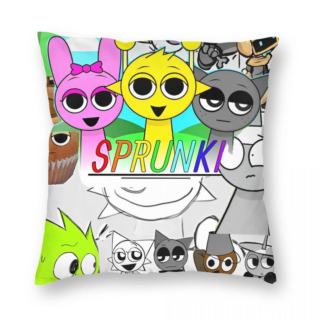 Sprunki Jevin Grappige Game Kussensloop Bedrukte Polyester Kussenhoes Decoratie Sierkussenhoes Hoes Woonkamer Vierkant