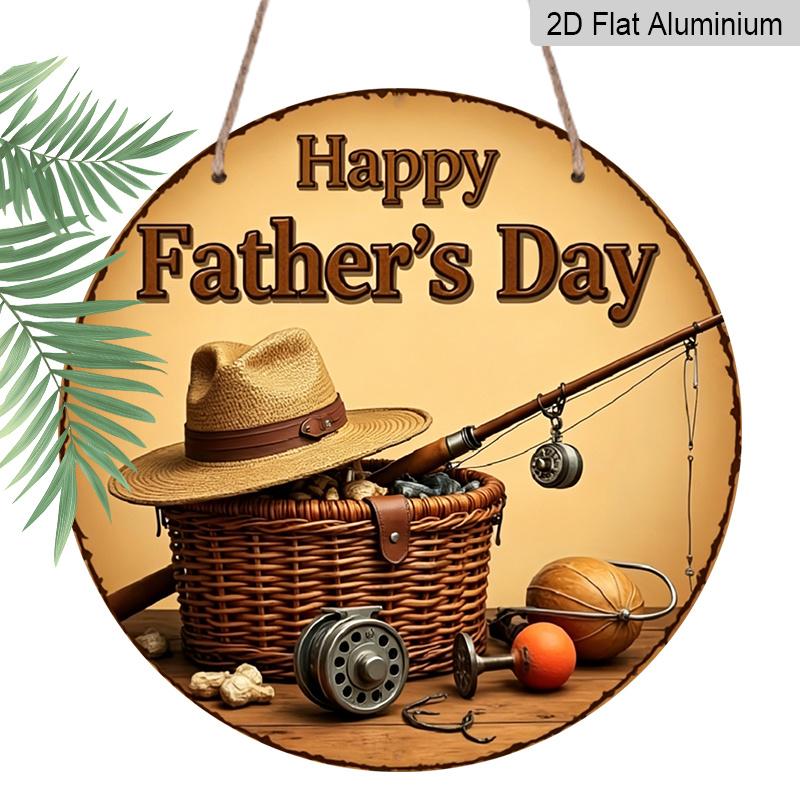 

2D Flat, 1pc Vintage Aluminum Father s Day Sign - Round Rustic American Style Wall Decor with Fishing & Outdoor Theme, Pefect for Man Cave, Garden 7.87×7.87inch