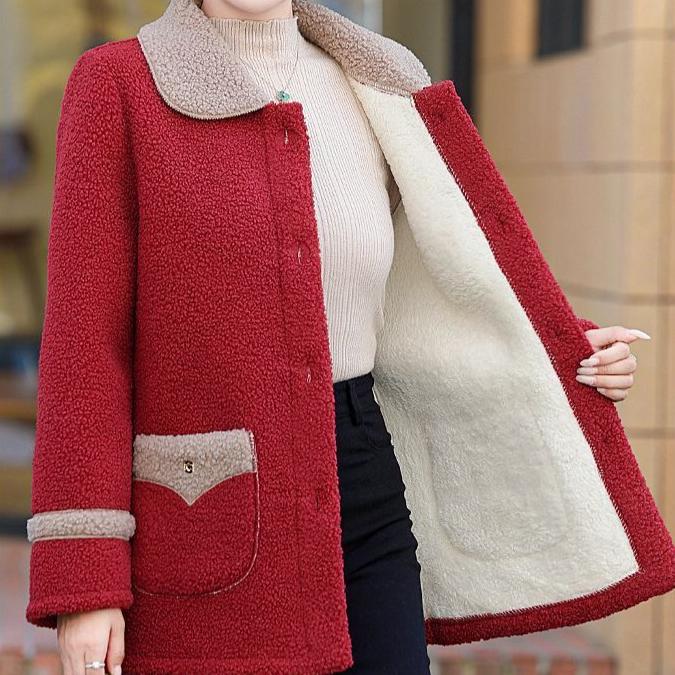 Płaszcz z polaru jagnięcego damski jednolity kolor gruby pluszowy płaszcz ciepły płaszcz z polaru bawełnianego z cząsteczkami zimowy