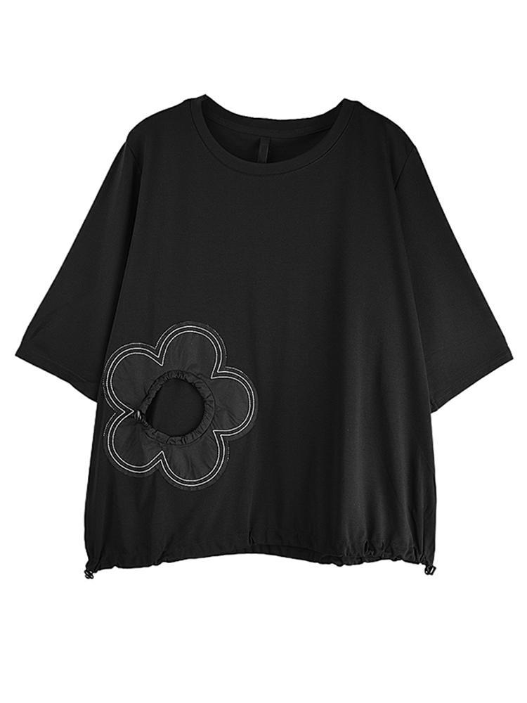 

Xitao Свободная женская повседневная футболка с круглым вырезом и шнурком в стиле пэчворк HJF21295