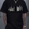 Summer Printed Pure Cotton T-shirt Cityscape Printed Men's Cotton T Shirt Casual Crew