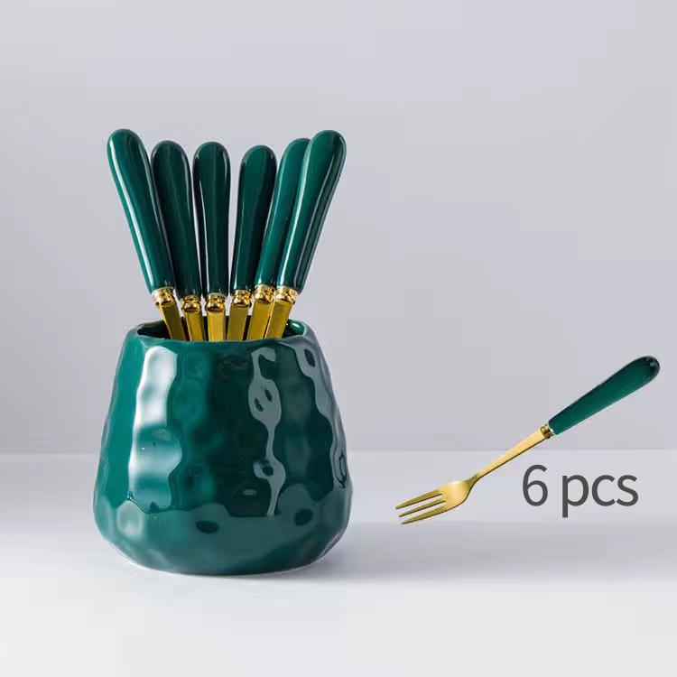 6pcs Fork and Storage Can Set Simple Nordic Style Fruit Fork Dessert Fork Tableware Practical Kitchenware