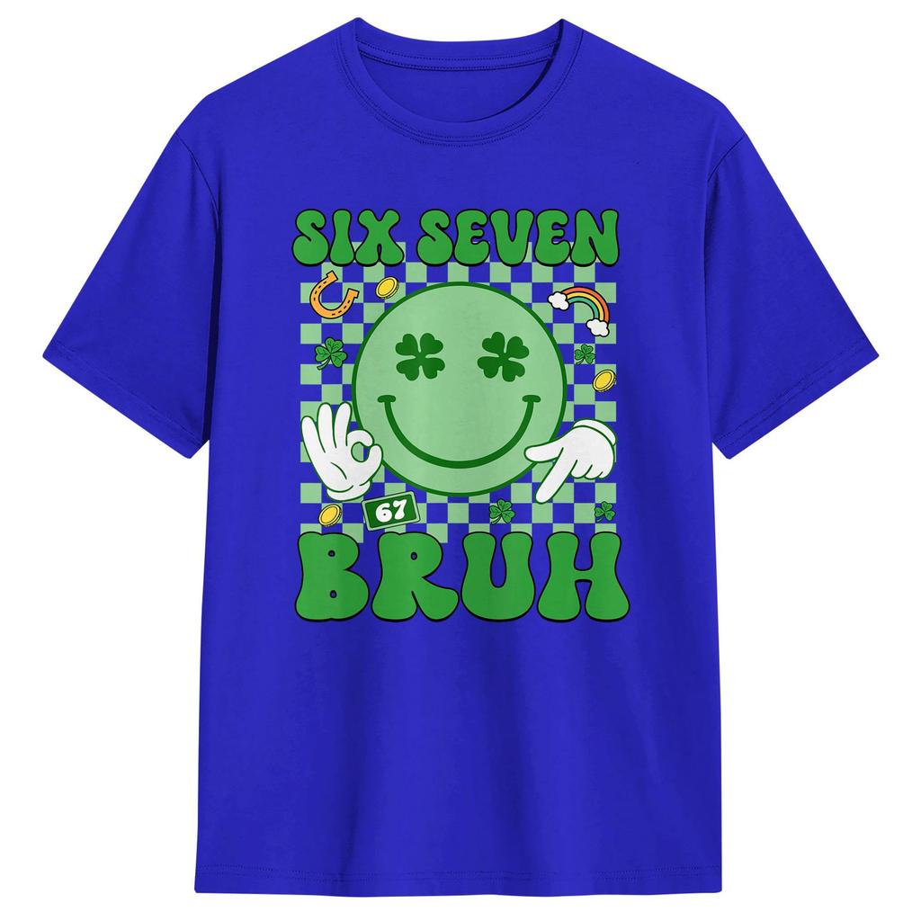 67 Meme Six Seven 6 7 Bruh St Patricks Day Unisexs T Shirt  Vintage Tees Short Sleeve Round Neck TShirts Cotton Plus Size Tops
