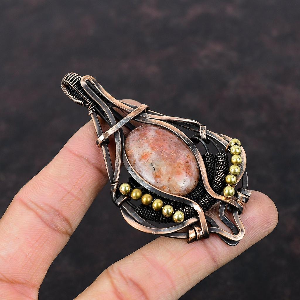 Sunstone Pendant Copper Wire Wrapped Gemstone Pendant Sunstone Jewelry Dainty Pendant Handmade Pendant Copper Wire Wrap Jewelry Gift For Him