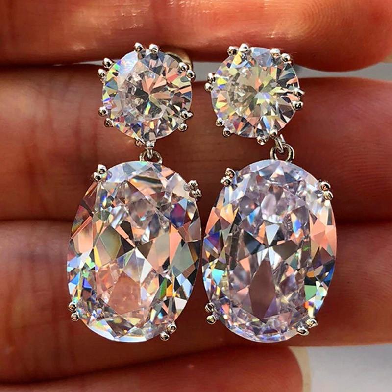 Dámské náušnice Sterling Big Oval CZ Elegantní dámské doplňky Brilantní náušnice s kubickými zirkony Trendy šperky