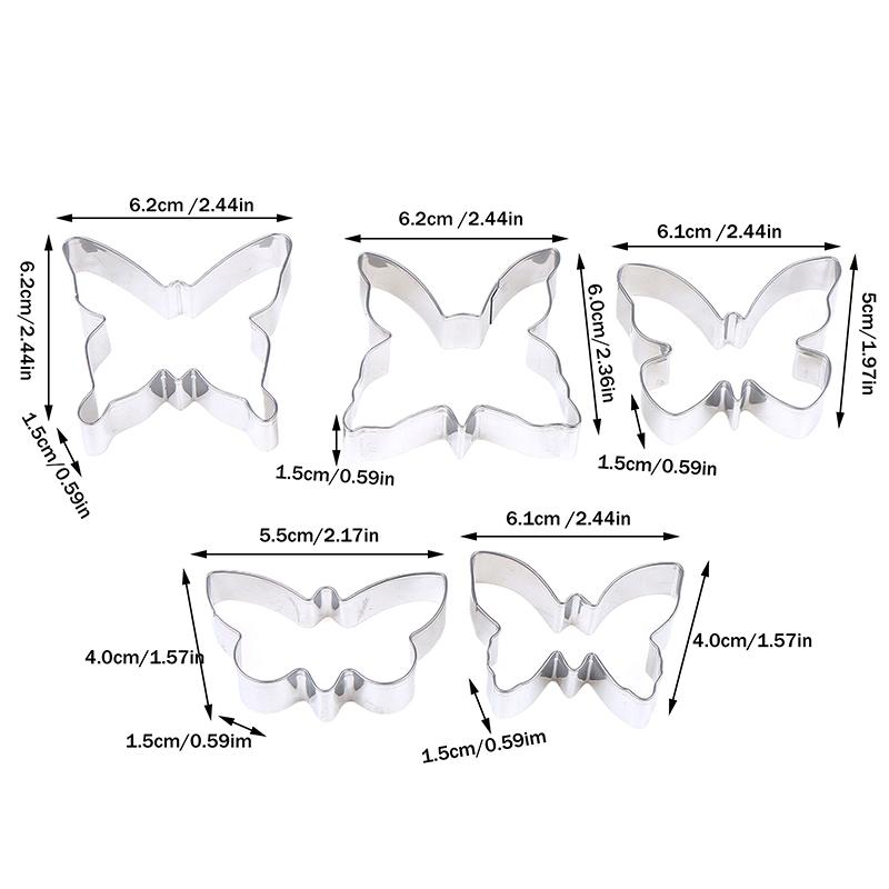 Set 5 Bucăți/Set Oțel Inoxidabil Matrițe pentru Biscuiți Set Decupator Fursecuri Fluture Unealtă DIY pentru Decorat Torturi Matriță pentru Prăjituri cu Ciocolată Gustări de Copt