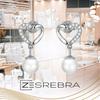 Heart Earrings With Pearl And Cubic Zirconia S925 Hanging Long Movable
