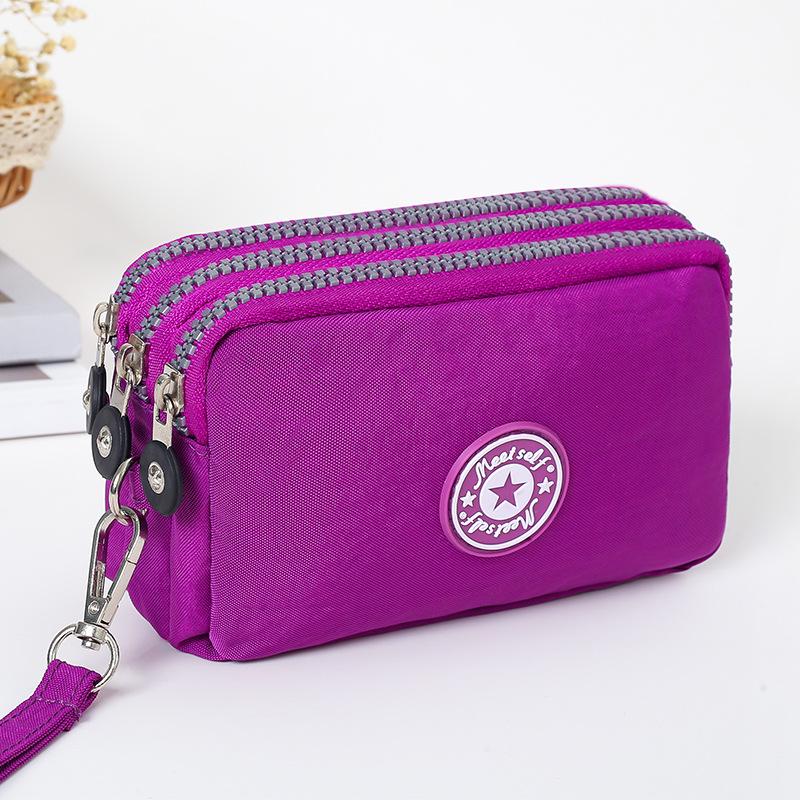 Three-Layer Zipper Clutch Wristlet - Women's Cute Washable Cloth Handbag & Phone Purse
