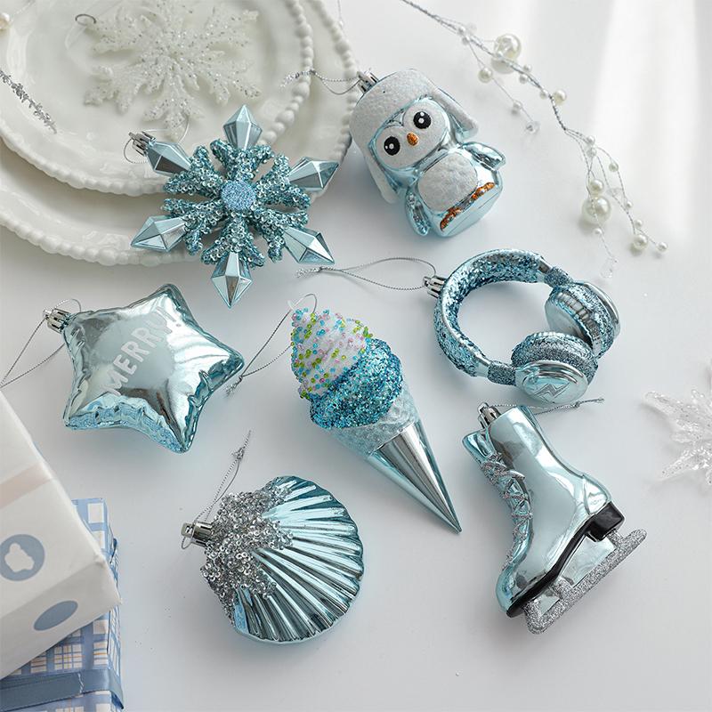 New Year Christmas Decorations Blue Plastic Pendant Christmas Tree Window Decoration Cartoon Decoration Scene Arrangement