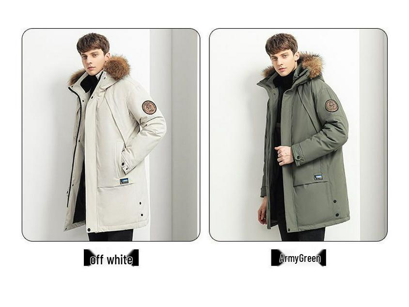 Men's Mid-Length Winter Down Jacket with Large Fur Collar, Plus Size, Middle-Aged Business Casual Style
