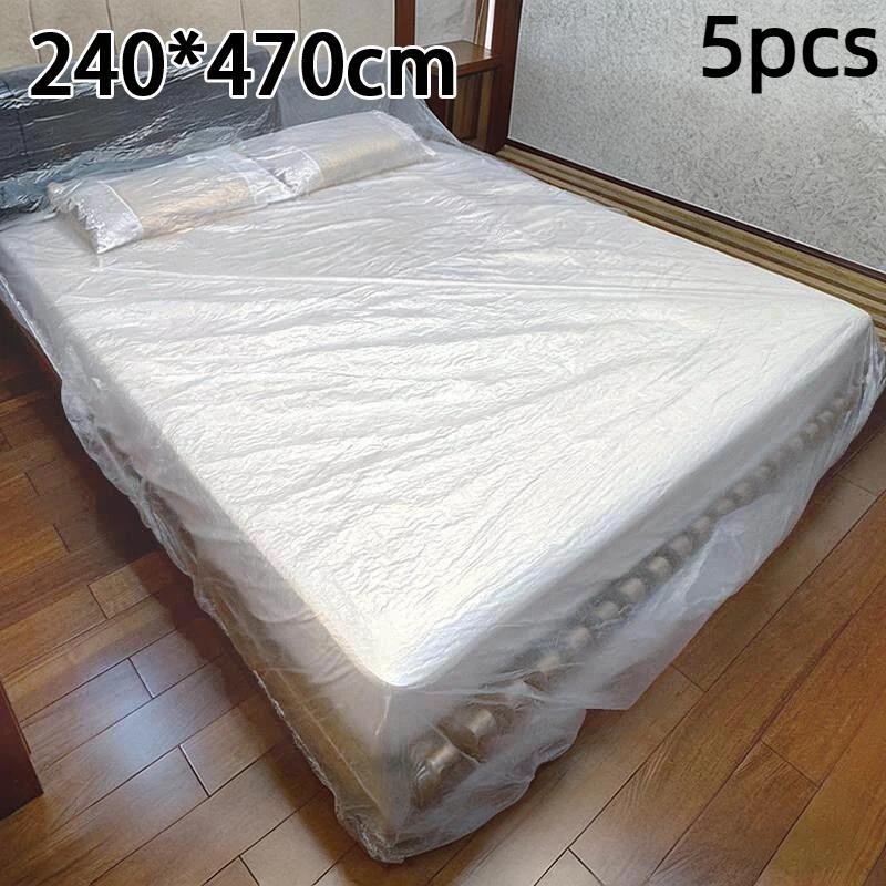 5 Pieces Plastic Bed Dust Covers Elastic Edged Oversized Anti-spill Protector for Home Renovation Furniture Storage