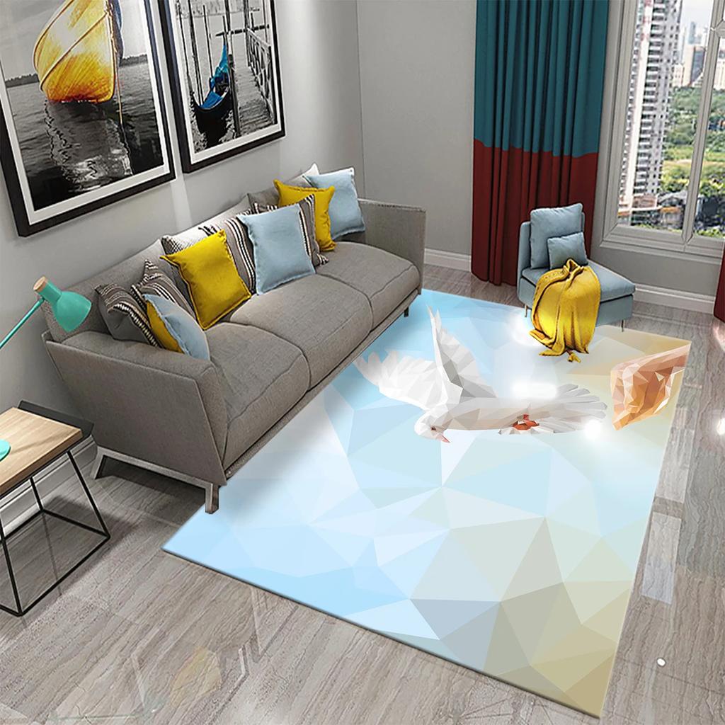 3D White Peace Pigeon Carpet Symbol of Peace Rugs for Bedroom Living Room Decor Floor Welcome Rugs Bathroom Door Non-Slip Rugs