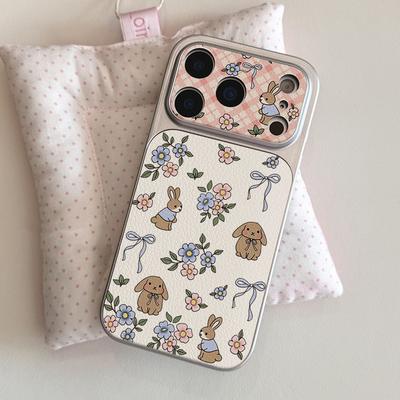 Ins Wind Powder Grid Flower Rabbit Is Suitable for Apple 17promax Mobile Phone Case iPhone16 Niche 15pro Cute