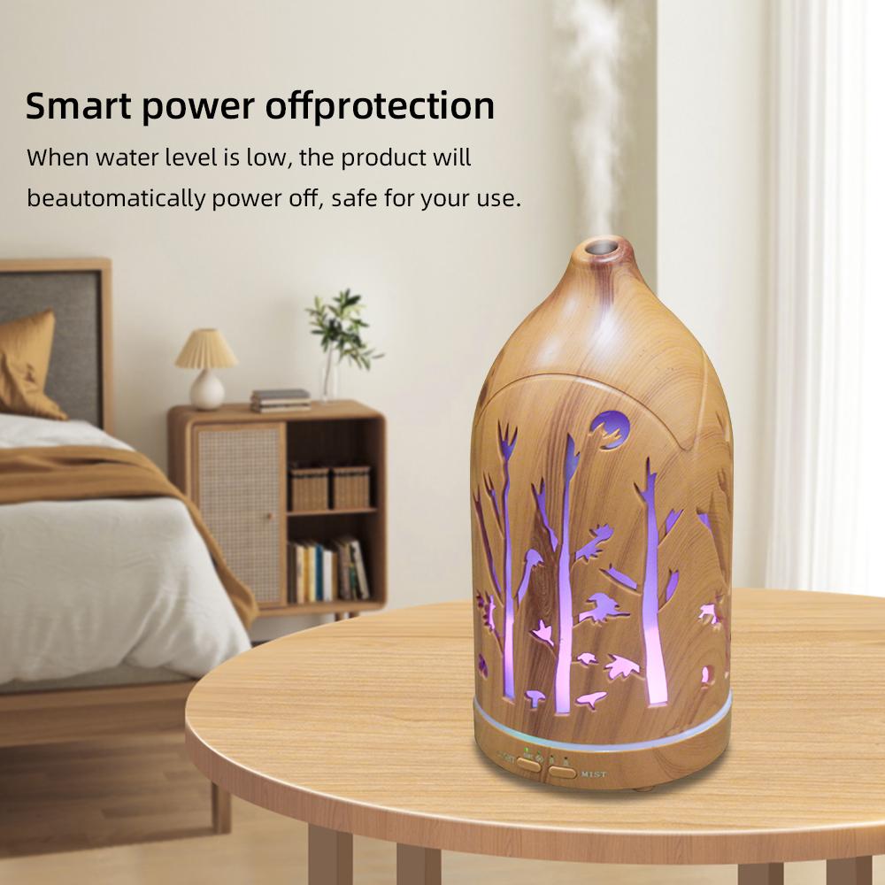 Aromatherapy Essential Oil Diffuser Hollow Out Design 7 Color LED Night Light Humidifier With Auto Shut-Off & Quiet for Sleep