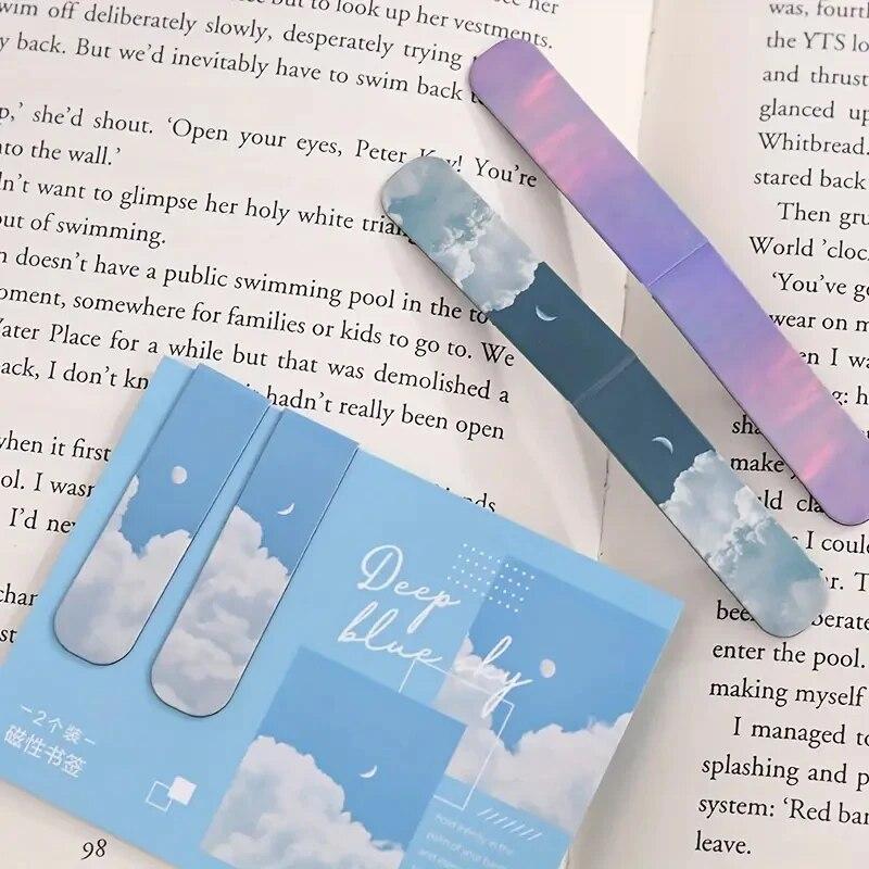 2Pcs/Pack Clear Sky Magnetic Bookmarks For Books Beautiful Landscape Mini Page Clips Book Marker Unique Books Readers Reading