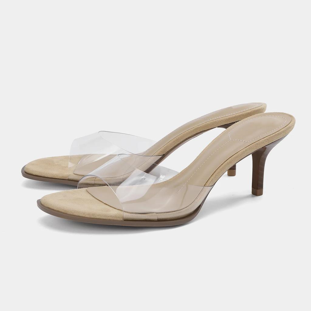 Fashion PVC Transparent Brand High-heeled Slippers Women Summer Sexy Open-toe Slide Sandals Fashion Elegant Wedding Bridal Zapatos Mujer