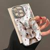Cute Love Heart Rabbit Glacier Texture Case For iPhone 17 Air 16 15 14 13 12 11 Pro Max Plus 16E With Glass Lens Protector Cover