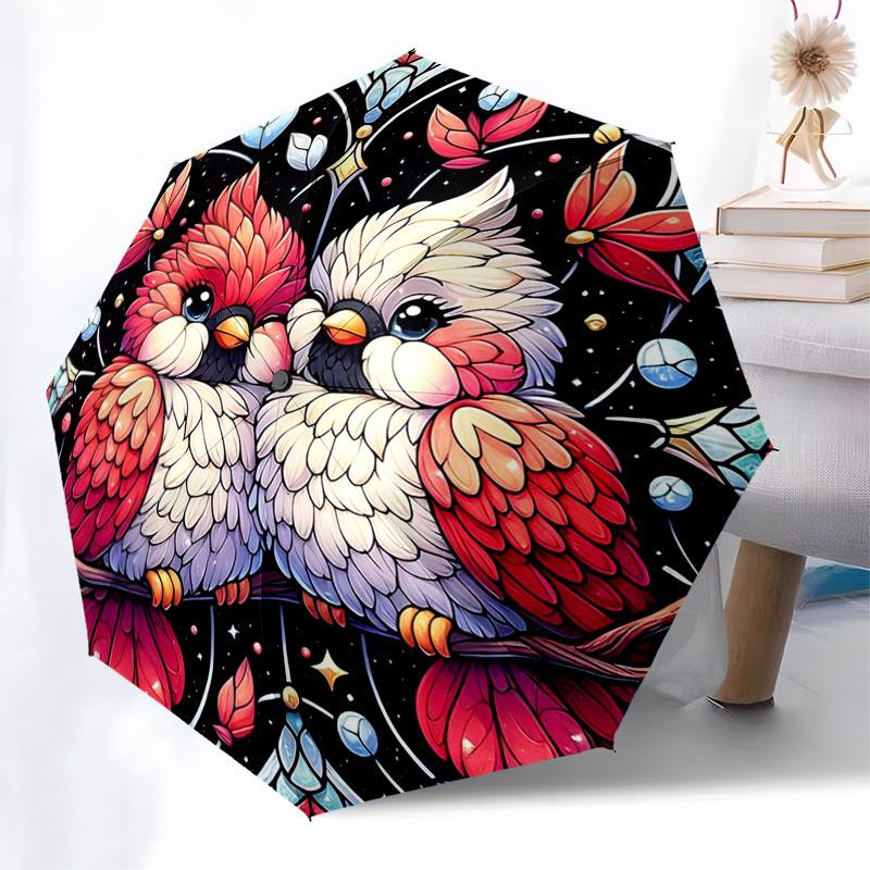 

1pc Stained Glass Owl Design Automatic Opening Folding Umbrella with 8-Rib Iron Frame, Suitable for Fans, Travel, Daily Use, Festive Gift - Lightweigh