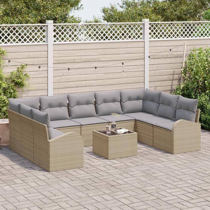 VidaXL Canapé de Jardin 10 Pièces avec Coussins Rattan Beige et Gris 3346210