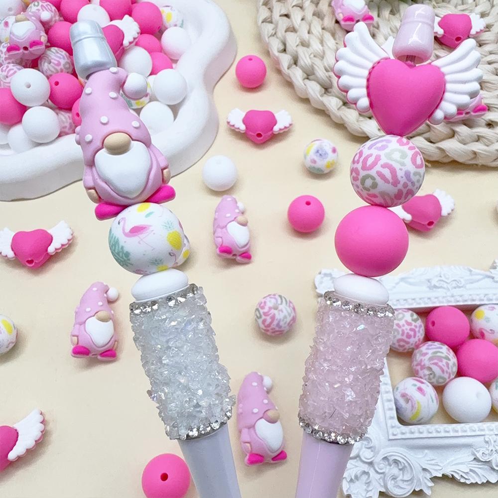 25/32PCS Valentine's Day Dwarf Love Silicone Bead Set, perfect for DIY handmade crafts such as keychains, necklaces, bracelets,