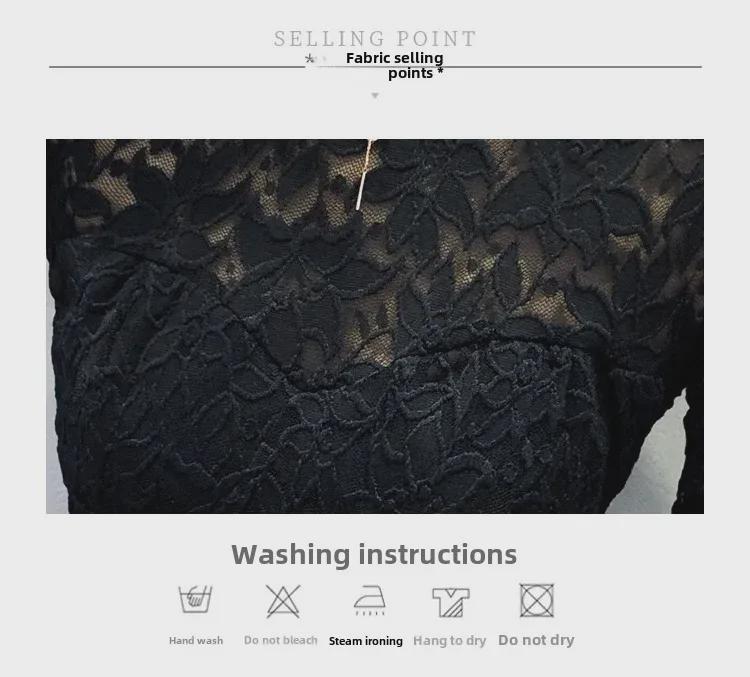 2021 Autumn Stand-up Collar Lace Long Sleeve Hollow Slimming Women's Top