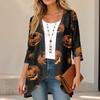 Cardigan décontracté léger ample à manches 3/4 imprimé pour femme pour Halloween