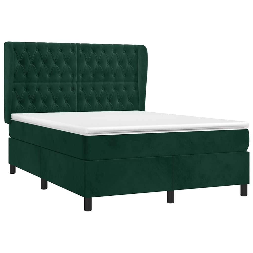 Box Spring Bed with Mattress Dark Green 140x190 Cm Velvet