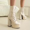 Streetwear Coole Stiefel Für Damen Klobiger Block Hoher Plateauabsatz Runde Zehenpartie Knöchelhohe Stiefel Kurzer Bootie Abschlussballkleid Accessoires