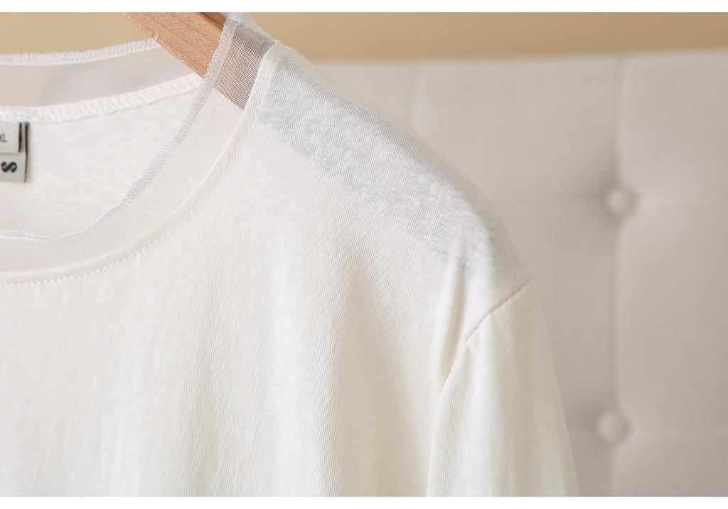 2026 Spring Plus Size Women's Mesh Splicing Long Sleeve Round Neck Base Layer Top for Chubby Girls