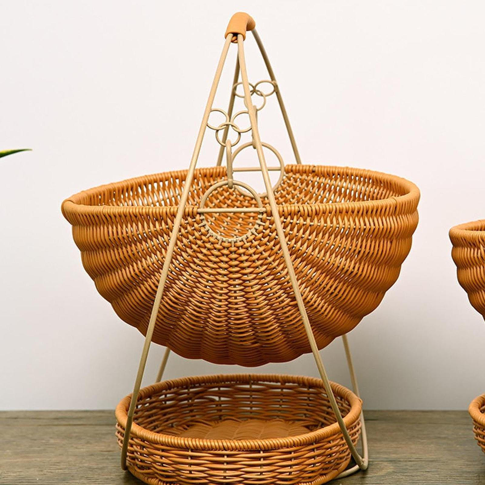 2-х уровневая корзина для хранения плетеная деревенская легкая 2-х уровневая корзина для дома brown small