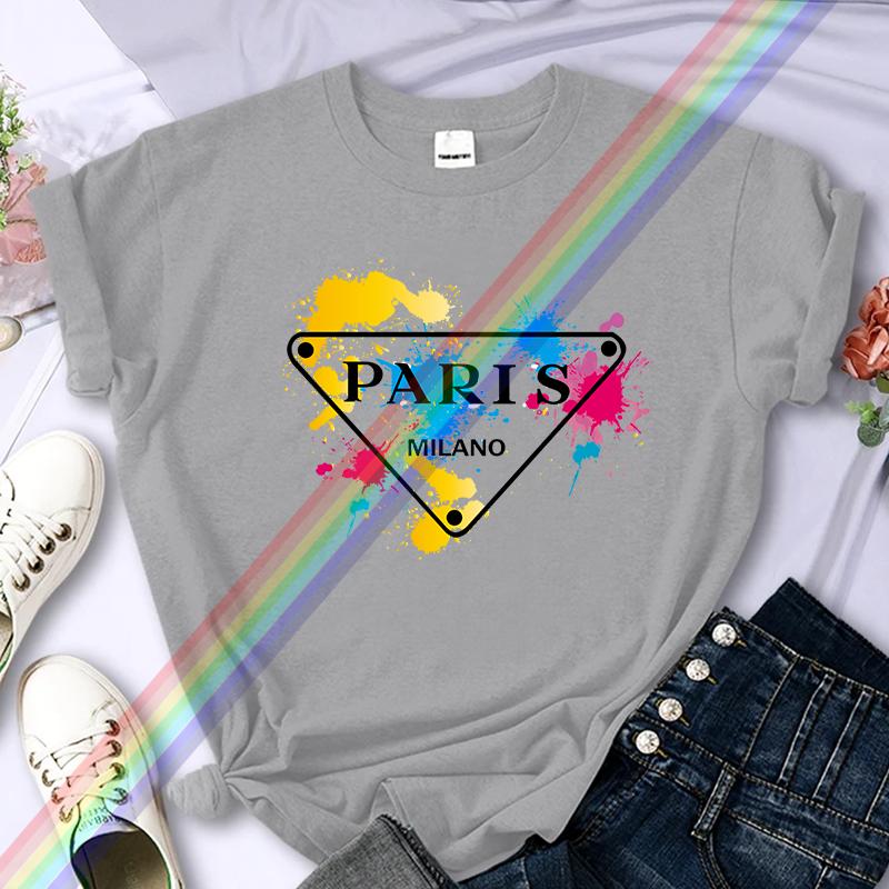 Bavlna Lehký Luxus Dámské Jaro/Léto Trendy Značka Paříž Tištěné Oblečení s Krátkým Rukávem Volné Ležérní Trendy Tričko