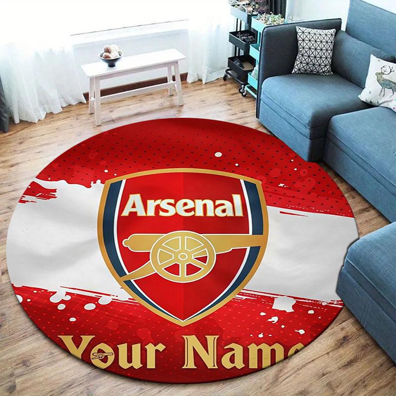 Arsenal F Benutzerdefinierter Name Runder Teppich, Teppich für Wohnzimmer Schlafzimmer Sofa Spielzimmer Dekoration, Rutschfeste Fußmatte