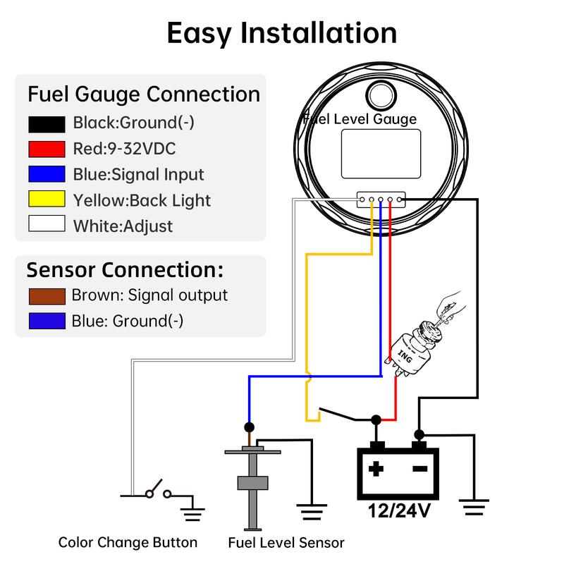 7Color Backlight Fuel Level Tank Oil Level Gauge E-F Pointer Digit Gar Fuel Meter +100MM-500MM Oil Level Sensor for Car Marine