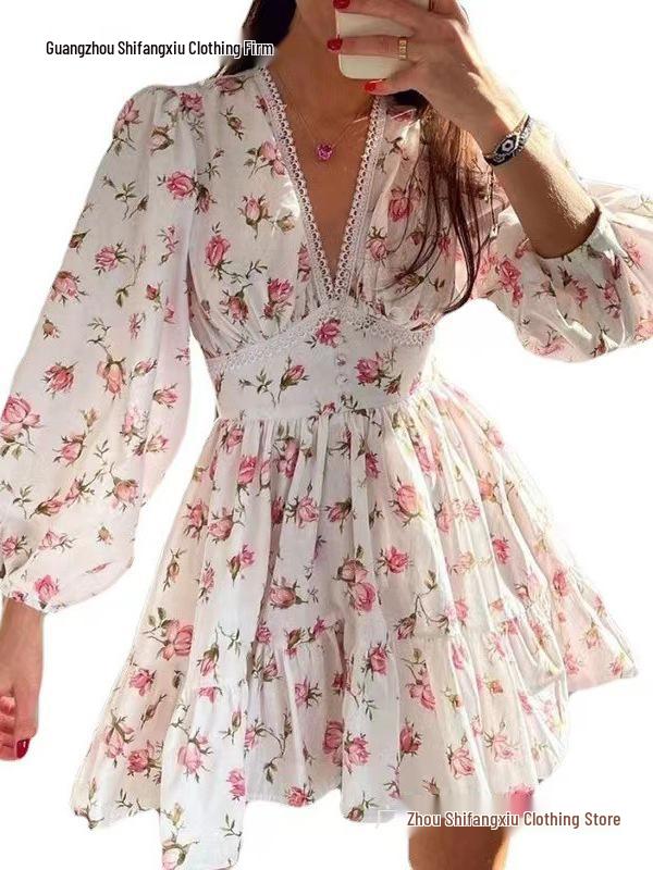 Short Lace Print Dress