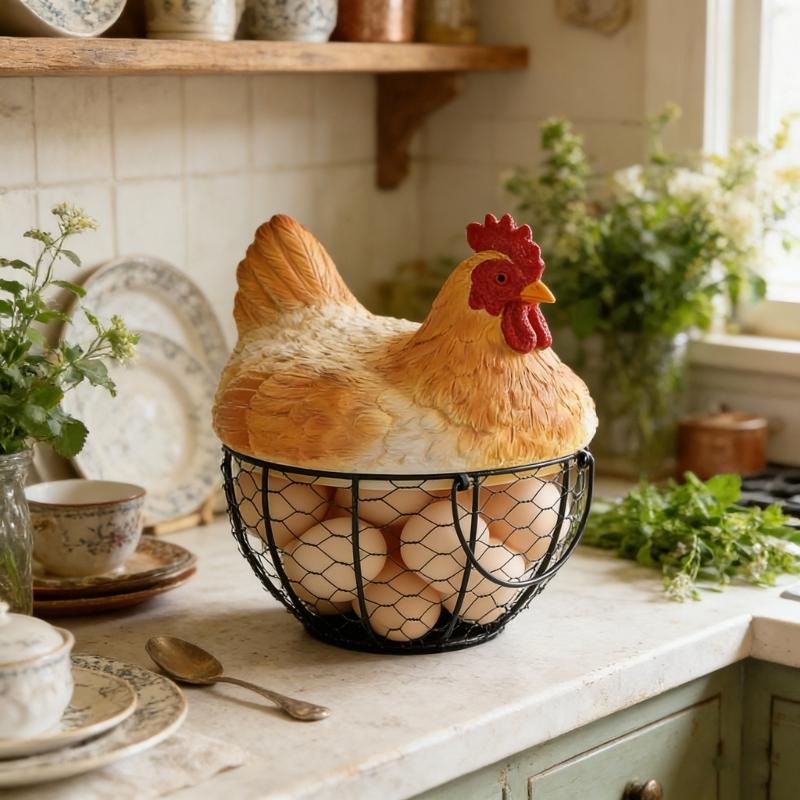 Handmade Eggs Storage Container for Kitchen Countertop Chicken Eggs Basket with Lid For Organizing Items