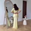 Moda donna elegante maniche corte piega spacco sposa damigelle d'onore matrimonio maxi abito lungo abiti da festa