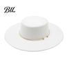 Classic Wide Brim Hat Retro Flat Top Hat, Wool Felt Pork Pie Bowler with Vintage Style Fedora Metal Ring, Trilby for Women Men Autumn Winter