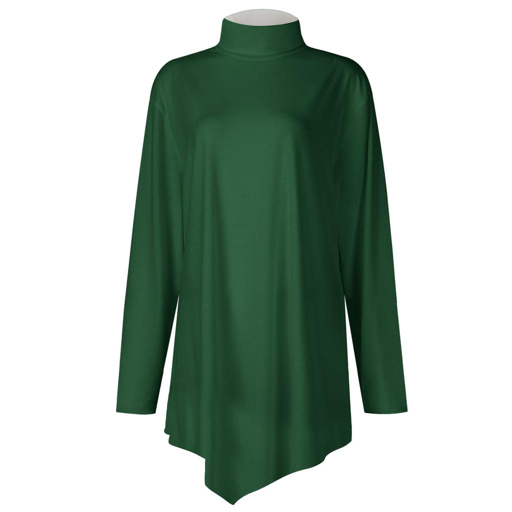 Casual Fashion Floral Print Shirt Tops High Neck Irregular Hem Long Sleeve Pullover Tops