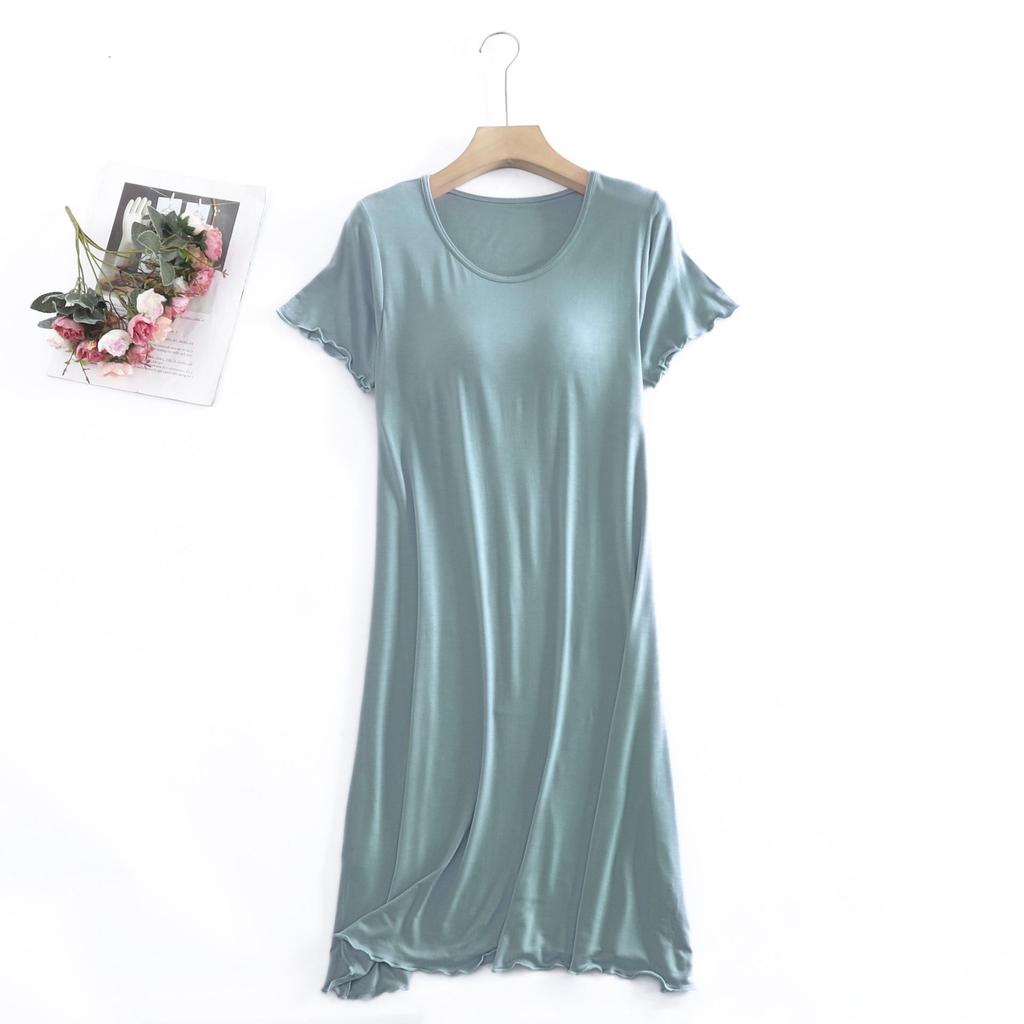Modal With Chest Pads, Short-Sleeved Nightdresses, Pajamas, No Bras, Thin Plus-Size Ruffled Dresses, Women'S Summer Loungewear