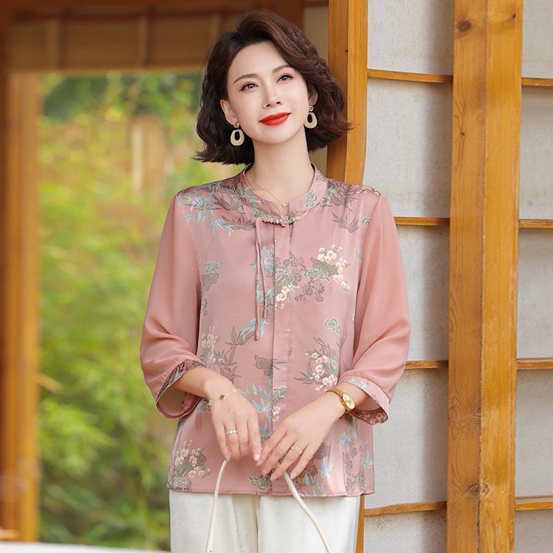 

New Summer Chiffon Seven-Sleeve Top for Stylish Middle-Aged Women XL