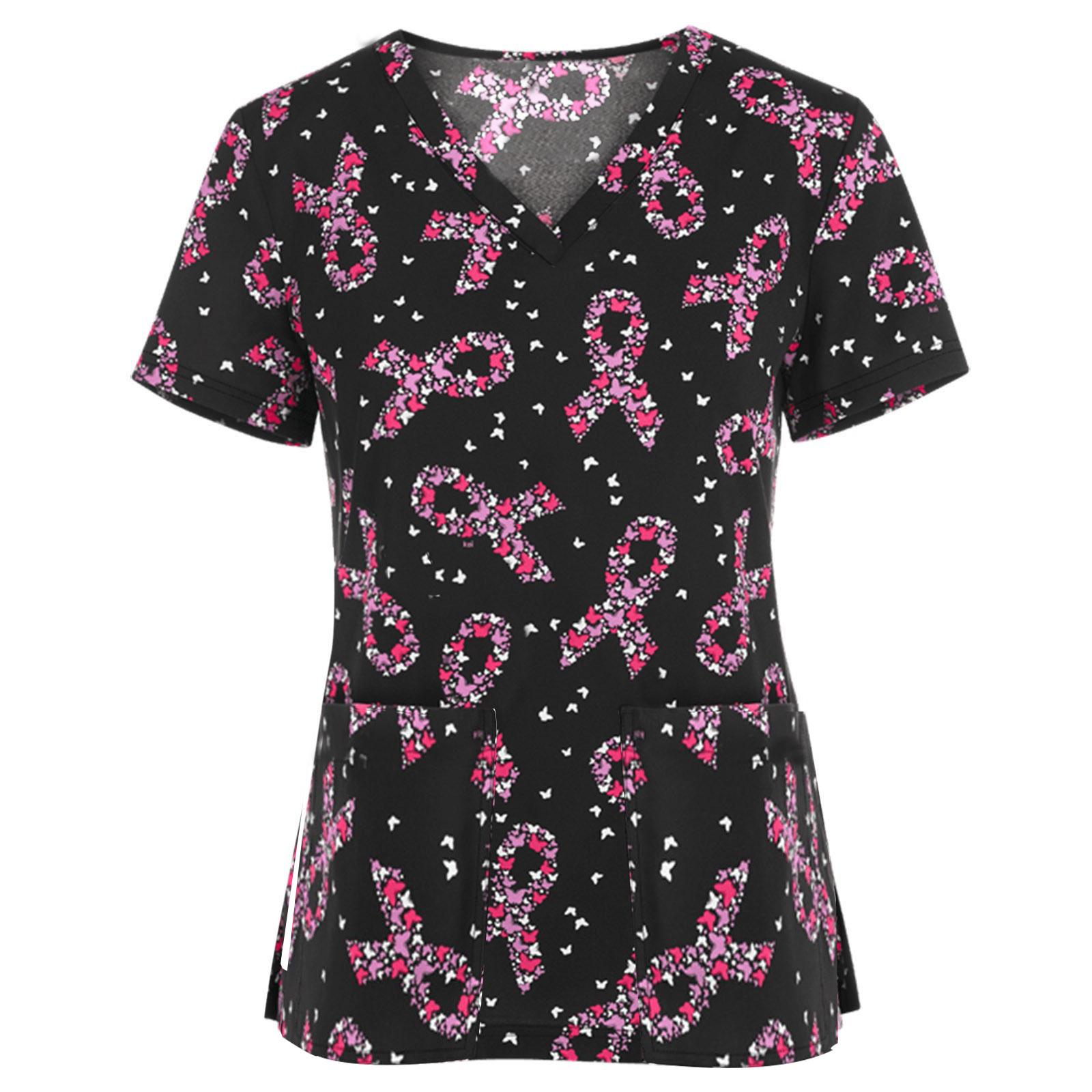 

Женская рабочая униформа с принтом животных, мультяшный кот, собака, короткий рукав, V-образный вырез, футболка, топы, женская блузка, рабочая одежда для медсестры, размер XXS-6XL 6XL