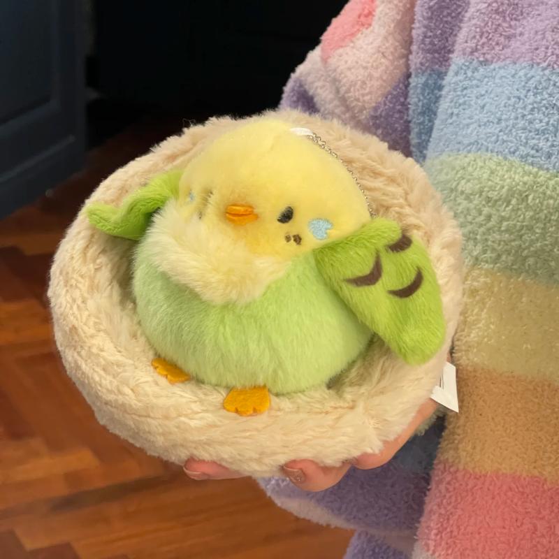 Kawaii Birds Plush Pendant Toys Keychain Simulation Parrot Bird Nest Plush Keyring Anime Cute Gifts for Girls Kids