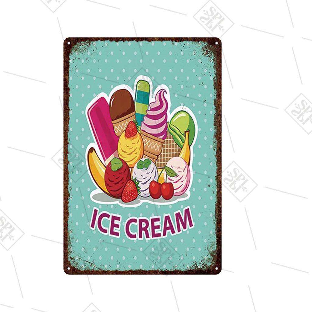 Juice Cold Drink Shop Signboard Wall Decoration Metal Poster Painting xcm Metal Logo Vintage Tin Plate Ice Cream Plaque