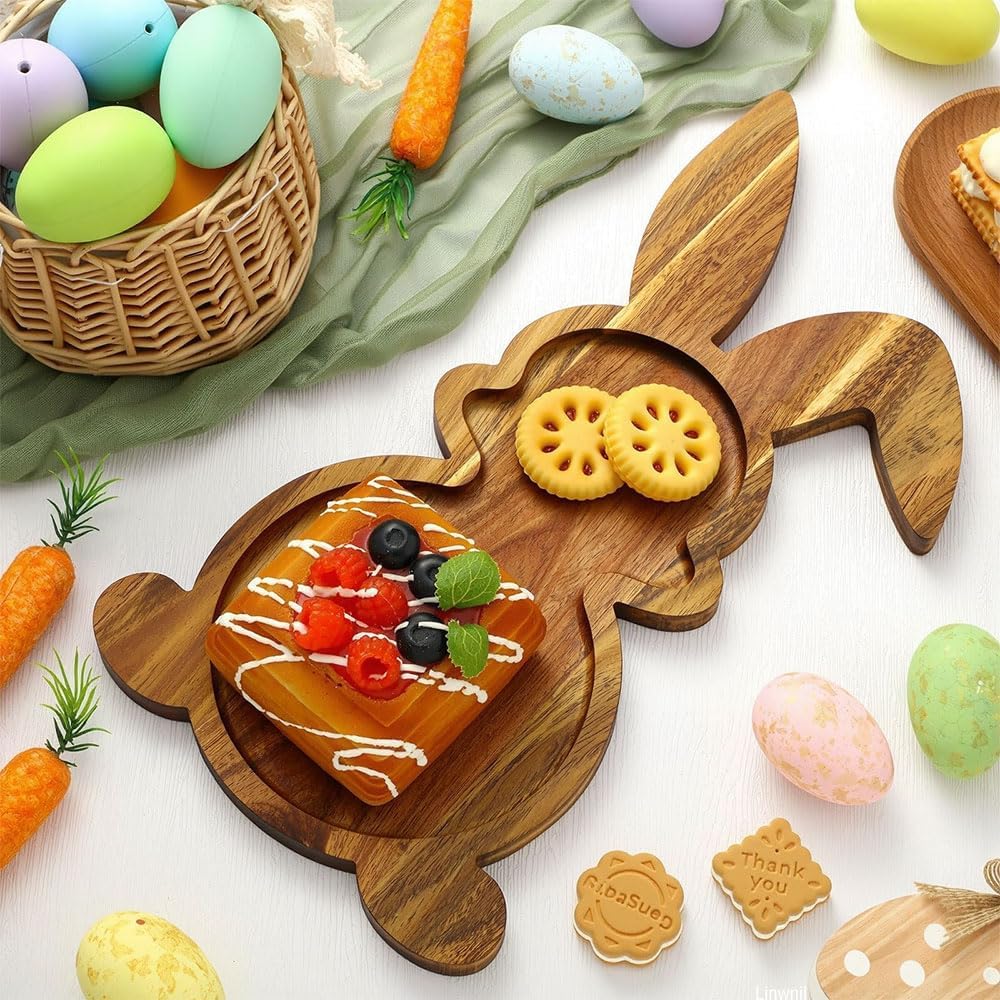 Farmhouse Bunny Serving Wood Trays (Set of 1),Nesting Rabbit-Shaped Wooden Charcuterie Serving Platters for Easter or Spring Rustic Decorative