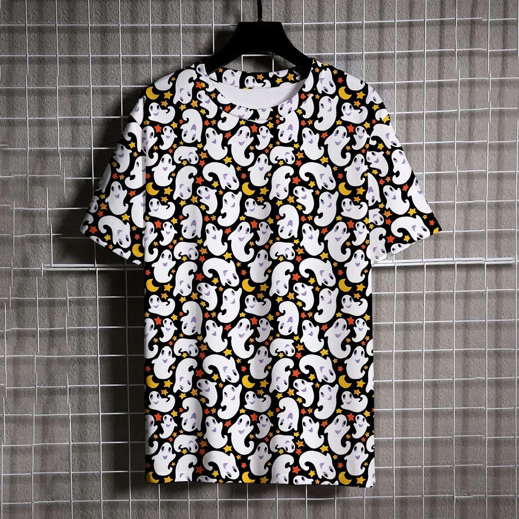 New Cartoon 3D Pattern Printed Men's T-shirt Hip Hop Trendy Harajuku Halloween Short Sleeve Casual O-Neck Fun T-shirt Loose Men's Trendy Top